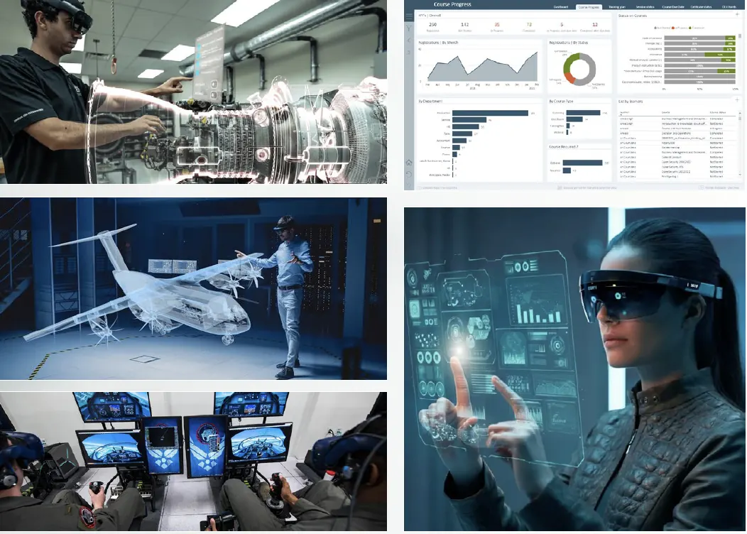 Technicians using augmented reality to build and maintain aircraft